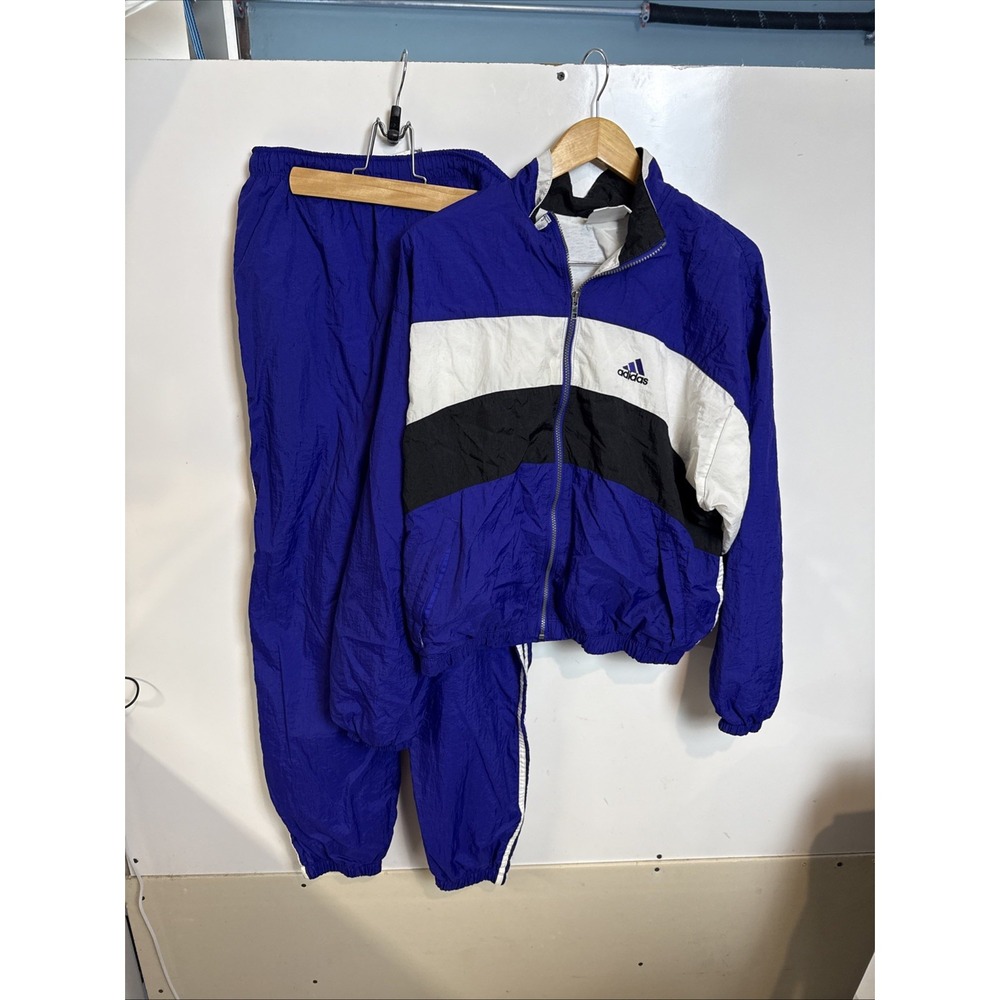 Vtg 90s Y2K Mens Adidas Nylon Tracksuit Jacket Pants Windbreaker Colorblock sz L